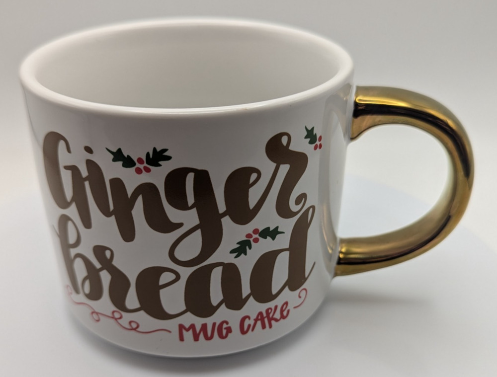 THRESHOLD Gingerbread Mug Cake Coffee Cup White Gold Handle Holiday Recipe